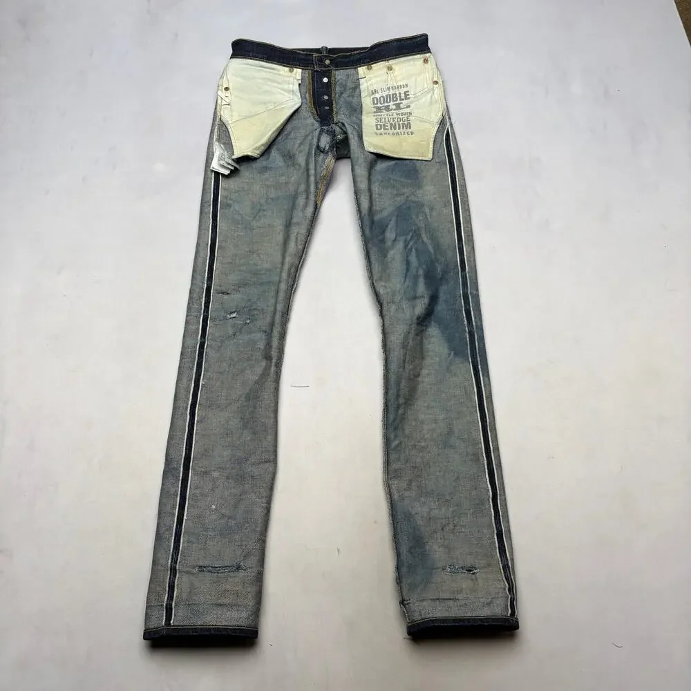 RRL Double RL Slim Fit Japan Woven Selvedge Denim Jeans Men's 30x34 Whiskering